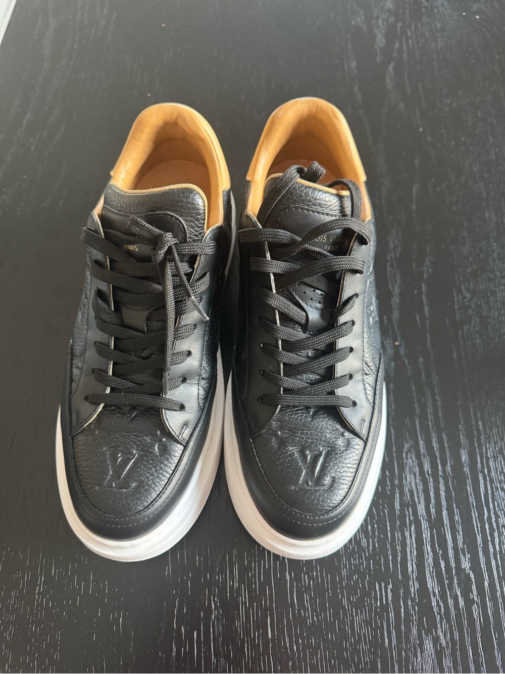 Louis Vuitton Black Leather Sneakers with Tan Lining
